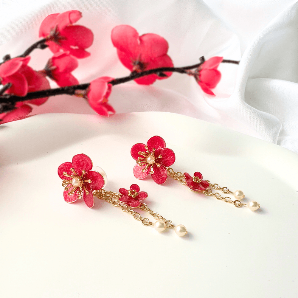 【梅】2wayピアス サージカルステンレス 金属アレルギー対応 受注生産 揺れる 赤 大人可愛い ギフト 春の新作 | 6枚目